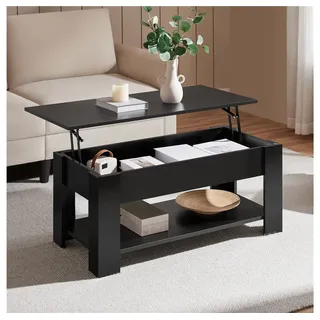 Yaheetech Couchtisch Höhenverstellbarer Kaffeetisch mit Verstecktem Stauraum und Ablage, Ausziehbarer Wohnzimmertisch Sofatisch für Wohnzimmer schwarz 98 cm x 42 cm x 50 cm