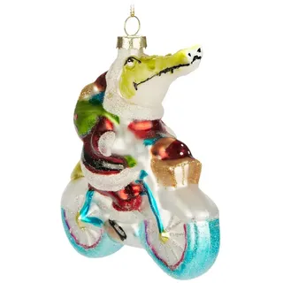Brubaker Krokodil Weihnachtsmann auf Fahrrad - Handbemalte Weihnachtskugel aus Glas - 13 cm Baumkugel - Lustige Weihnachtsdekoration Anhänger - Mundgeblasener Christbaumschmuck