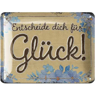 LANOLU Retro Blechschilder Sprüche ENTSCHEIDE DICH FÜR GLÜCK vintage Metallschilder mit Sprüchen als Wanddeko für Küche und Garten - Shabby Chic Deko Farmhouse Geschenk in Holz Optik 15x20cm