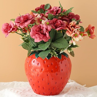 Arawat Erdbeer Vase Deko Wohnzimmer Modern Vasen Rot Strawberry Decor Erdbeervase Schöne Blumenvase Deko Aesthetic Blossom Vase Rote Beere Tulpenvase Himbeere Vase für Pampasgras Blumen 15x15x15 cm