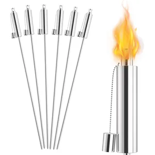 FIVMEN 6 Stück Gartenfackel Edelstahl Öllampe Öl 330ml mit Glasfaserdocht und Dochte Ölfackeln Fackeln Gartenfackeln für Draußen Garten 115 cm Hoch