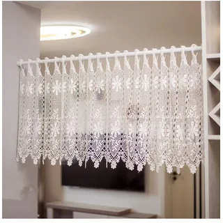 Yaland scheibengardinen Spitze Kurze vorhänge landhausstil bistrogardinen ösen vorhänge fenstervorhänge Türbehang mit Blumenmuste Wunderschön dekoriert (BxH 150X50cm) Weiß 1 Stück