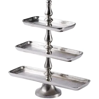 MichaelNoll Etagere XL 3-Stöckig Dekoteller Schale - Servierplatte Groß aus Metall Aluminium - Silber Deko Dekoration für Wohnzimmer und Küche - Tischdeko Esstisch Hochzeit Weihnachten 50 cm