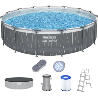 BESTWAY Steel Pro Max Frame Pool Set 457 x 107 cm lichtgrau inkl. Filterpumpe