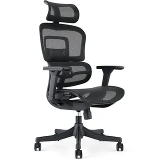 Waytex Draconis Ergonomischer Bürostuhl, Bürostuhl aus atmungsaktivem Netzstoff, verstellbare 3D-Armlehnen, verstellbare Kopfstütze, Ultra-Bequeme Lendenwirbelstütze, Schwarz
