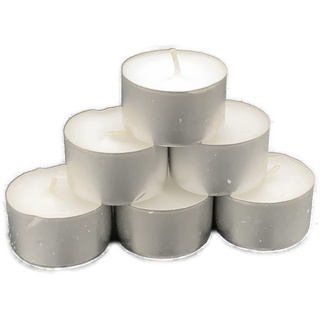 300 Teelichter in Premium Qualität mit 8 Stunden Brenndauer - Kerzen in Weiß mit Silberschale für Windlichter, die Gastro/Gastronomie & Weihnachten - Großpackung mit Langer Brennzeit