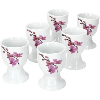 VAN WELL 6er Set Kyoto Eierbecher 6 Personen lilafarbene Orchideen - 6 x Eierbecher