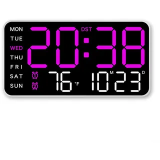 Digitale LED-Wanduhr mit Alarm, Temperatur-, Datums- und Wochenanzeige, Sprachaktivierung, Sommerzeit und °F/°C-Schalter, USB-betrieben oder batteriebetrieben für Zuhause und Büro (C)