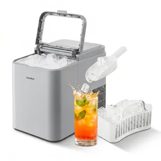 Comfee Comfee' RCI12GY1EU(E) Eiswürfelmaschine, 8 eiswürfel in 6 Min.,12 kg/24 Std.,1,3L wassertank, selbstreinigungsfunktion, kompakter Bullet Ice Maker, inkl.Eisschaufel - korb für Zuhause-Grau
