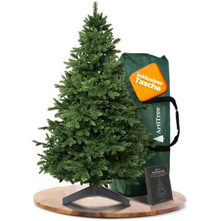 ArtiTree Künstlicher Weihnachtsbaum 210 cm – 100 % Spritzguss Nordmanntanne | Premium Tannenbaum naturgetreu inkl. FSC-Holzständer & Aufbewahrungstasche