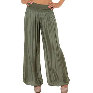 Caspar KHS010 Damen Elegante Lange Marlene Hose Hosenrock mit Seidenanteil und hohem Stretch Bund, Farbe:Oliv grün, Größe:S-M - S-M