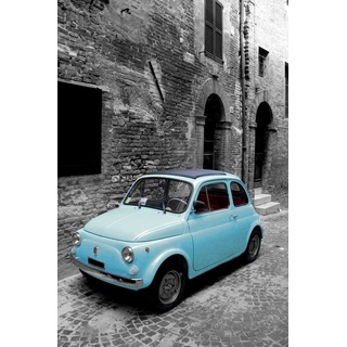 Italy - Italien - Fiat 500 Vintage Fahrzeuge Autos Klassiker Poster Plakat Druck - Grösse 61x91,5 cm