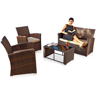 Melko Sitzgruppe »Sitzgarnitur Sitzgruppe Polyrattan in Braun Beige Gartenmöbel Set 4 tlg. Lounge«, (Set, 4-tlg), Polyrattan braun