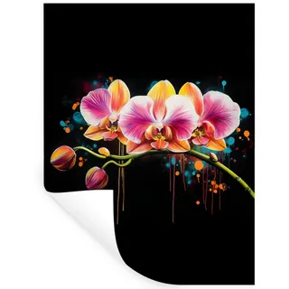 MuchoWow Wandsticker Orchidee - Graffiti - Farbenfroh - Blumen - Abstrakt (1 St), Wandtattoo, Selbstklebend, Wohnzimmer, 60x80 cm 60 cm x 80 cm x 0.1 cm