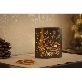 LED Windlicht Metall oval Schlitten braun 85504-10 Weihnachten Kerze Licht Deko