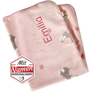 Sterntaler Babydecke Schmusedecke mit Namen Bestickt und Geburtsdatum, Plüschdecke, 100x75 Emmi Girl Punkte Mädchen Rosa