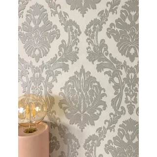 Newroom Vliestapete Nikulai Taupe Tapete Mustertapete Ornamente,Glänzend, Taupe Glänzend Modern Ornamente - Mustertapete Retro Grau Vintage Glamour Ornamente Ornamente für Schlafzimmer Wohnzimmer Küche, Retro grau