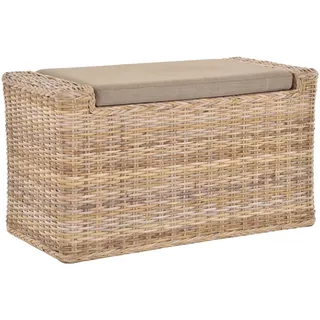 Krines Home Sitztruhe Rattan Wäschetruhe Sitzbank mit Stauraum Wäschesortierer 3 Fächer, mit Deckel grau