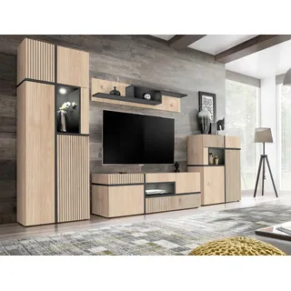 Wohnwand Cross Schwarz/Hickory
