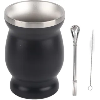 Teetasse, 230 ml, Bombilla Yerba Mate Kürbistassen-Set, Mate-Becher aus Edelstahl mit Strohhalm und Reinigungsbürsten, wärmeisolierender Flüssigkeitsbehälter