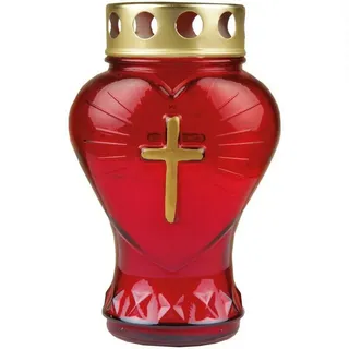 HS Candle Grablicht Glas in Herzform (Rot), Grabkerze mit ca. 45h Brenndauer