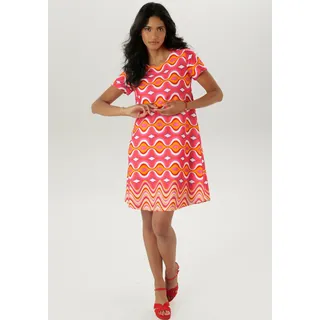 Jerseykleid ANISTON SELECTED, Damen, Gr. 36, N-Gr, pink (orange, pink, weiß, terra, rosa, ockergelb, orangerot), Milano Rib, Obermaterial: 85% Viskose, 10% Polyester, 5% Elasthan, bedruckt, gemustert, figurumspielend kniefrei, Rundhals, Kleider Jerseykleid, in leichter A-Linien-Form, Topseller