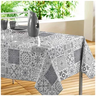 Sanixa Tischdecke Outdoor vers. Farben 140x240 cm Tischtuch PVC Gartentisch (Tischdekoration Tischwäsche Balkon Terrasse, waschbar Wachstischtuch Tafeltuch), abwischbar modern gemustert Regenfest grau