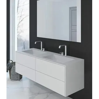 Henneke Doppelwaschtisch Corian® PureOne+ eckig mit Unterschrank zweireihig, Fugenlos aus Mineralwerkstoff 140 cm x 50 cm x 50 cm