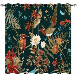 YUANZU Vogel Vorhänge Wald Dschungel Tropischer Ösen Gardinen mit Blickdichte Thermo Vorhang Kälteschutz Blackout Curtain Wohnzimmer Schlafzimmer Verdunkelung Fenster, 2 Stück, H 245 x B 140 cm
