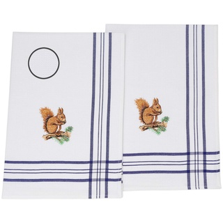 Betz 2er Set Geschirrtücher Geschirrhandtuch Küchenhandtuch Gläsertücher Handtuch Waffelpiqué blau Bestickt Motiv Eichhörnchen Größe: 50 x 70 cm