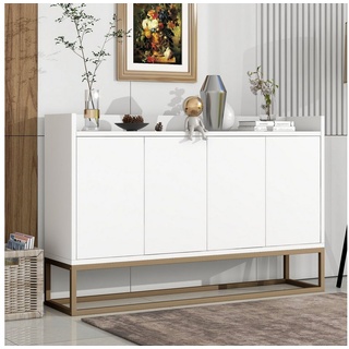 Celya Sideboard mit vier Türen für Esszimmer, Wohnzimmer, Küche, 120×30×80cm(L/B/H) weiß