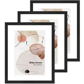WANDStyle 24x30 Bilderrahmen Set Schwarz, 3er Set Holzbilderrahmen | Collage Bilderrahmen Holz für Fotowand, 3er Pack Poster Rahmen 30x24 cm, Frames, Fotorahmen H950 - Made in Germany