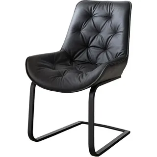 DeLife Taimi-Flex Echt-Leder Schwarz Freischwinger flach Schwarz