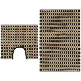 Handgewebtes Badematten-set Jute Stoff Natur Und Schwarz