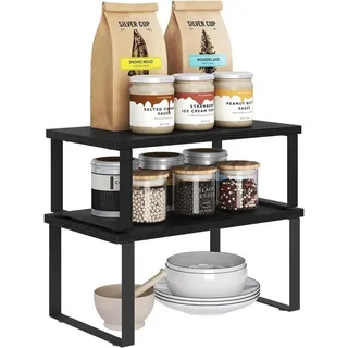 Woltu Gewürzregal 2er Set, Stapelbares Küchenregal Arbeitsplatte, Kleines Küchen-Organizer : Schwarz