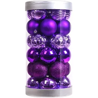 Weihnachtskugeln Weinachtskugelset Baumschmuck 30 Stück Kunststoff Ornamente Baumkugeln Weihnachtskugeln 6cm Christbaumschmuck Set (Lila)