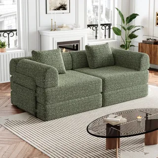 Schlafsessel Chenille Grün 2-in-1, Mit Armlehnen-staufach Und Stahlrahmen