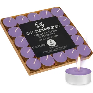 DECO EXPRESS Teelichter Großpackung, 24, 25, 50, 100 oder 200 Teelichter Lange Brenndauer 4, 8 oder 10 Stunden (Black Cherry 25/4 Stunden)