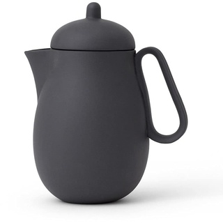 Teekanne 1 Liter aus Porzellan, Tropffrei, inklusiv Tee Sieb für losen Tee, Matt Schwarz