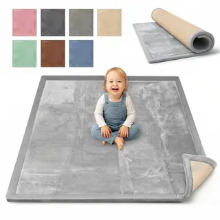 BabybeFun Krabbelmatte Baby - kuschelig weich - 3cm Dicke Spielmatte - schützt vor Stößen - Teppich Kinderzimmer 150x150cm - rutschfeste Schaumstoffmatte - Spielteppich Kinder - Krabbeldecke warm