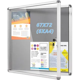 MAKELLO Schaukasten Abschließbar 6 x A4, Alu Infokasten Innen, Filzpinnwand | 3 mm Acrylglas, mit 3 Schlüsseln und 24 Reißzwecken, Aushangkasten für Büro, Treppenhaus, Eingang, Infotafel, 67x 72cm