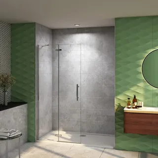 100x195cm Nano ESG Walk in halbfaltbar Scharniertür Schwenkbar Trennwand Dusche - Transparent/Silber