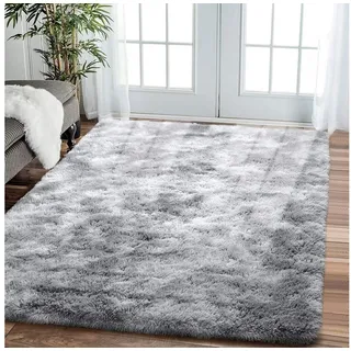 luxuskollektion Shaggy Langflor Hochflorteppich 200 x 300 cm Grau/Weiß