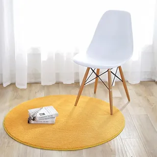 Fouriding Einfarbig Rund Teppich weicher Kurzflor Teppiche fürs Wohnzimmer, Esszimmer, Kinderzimmer, Schlafzimmer und die Küche geeignet Gelb 80cm