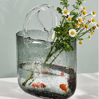 Vase Quadratisch Glas, Vase Glas Handtasche Kreative Bubble Dekorative Blumenvase Taschenform Handgemachte Modern Tischvase Deko Für Blumen Tulpen Potpourri Kleine Fische Bonbons