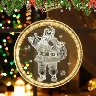 yotutun Weihnachten Dekorative Fenster Licht, Weihnachtsmann Lichterketten Warmweiß Hängende Weihnachtsbeleuchtung 3D Weihnachtsmann Hintergrund Weihnachtsdeko für Outdoor Indoor Schlafzimmer Party