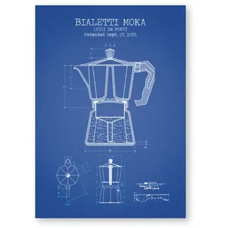HSFFBHFBH Wandkunst Leinwand Malerei Kaffeekanne Poster und Drucke Bialetti Moka Poster Kaffee Blaupause Kunst Bild KitchenDecor 50x70cm (19.7"x27.6) Kein Rahmen