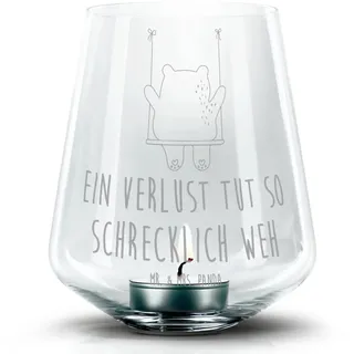 Mr. & Mrs. Panda Windlicht Bär Schaukel, Windlicht Glas, Transparent, Kerzenhalter Glas, Laterne (Packung), gravur glas windlicht mit gravur Gravur Teelicht