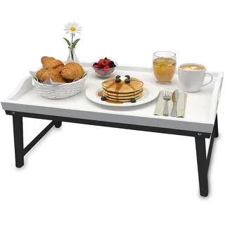 Relaxdays Betttablett Bambus, Weiß-Grau Klappbar 50 cm | Gr.: onesize