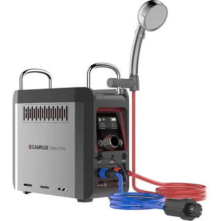 CAMPLUX Mobiler Gasdurchlauferhitzer mit Wasserpumpe und Griff Nano 3 Pro, 3 L/min, 12 Volt, Butan (28-30 mbar)/ Propan (37 mbar), für Campingdusche